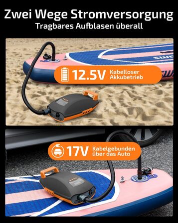 Надувний SUP насос Swonder Seawolf: акумуляторний, 20PSI, 6000mAh, з автоадаптером, чорний/мандарин