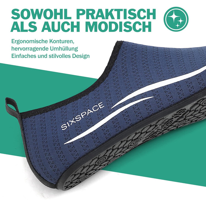 Чоловічі та жіночі аквашузи Sixspace для плавання, серфінгу та йоги. Швидка сушка, дихаючі, синього кольору. Розмір EU 40