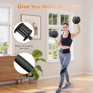 Набір гантелей регульовані, 11 кг/24.5 кг, 2 шт. з неслизьким грифом, швидке регулювання ваги, чорний колір