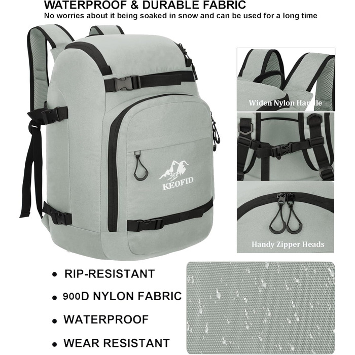 Чохол для лижних черевиків KEOFID, 50L, рюкзак для лиж та сноуборду (сірий)