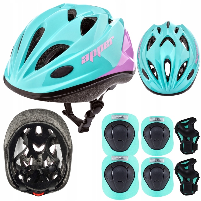 Дитячий велосипедний шолом з регулюванням та набір захисту для скейту, розмір S