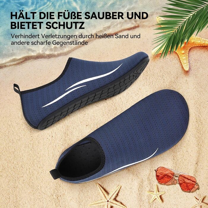 Чоботи для плавання та водних видів спорту: дихаючі, швидковисихаючі, унісекс (45 EU, блакитні лінії)