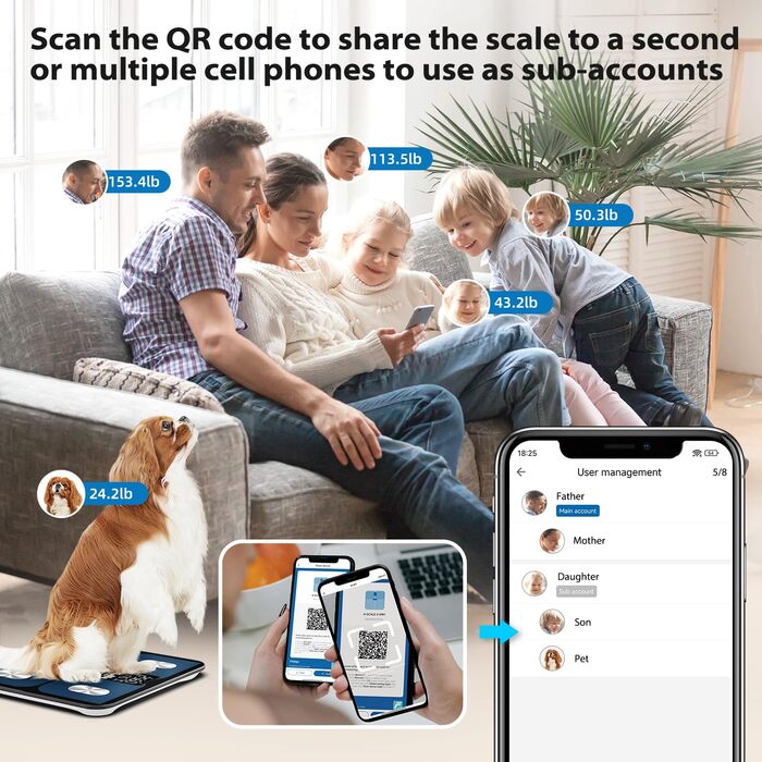 Інтелектуальна вага ABLEGRID для вимірювання ваги тіла, цифрова вага для визначення жиру з LED-дисплеєм, показником тренду, BMI, маси м'язів, типу тіла, точна вага з режимом без APP, 180 кг, чорна