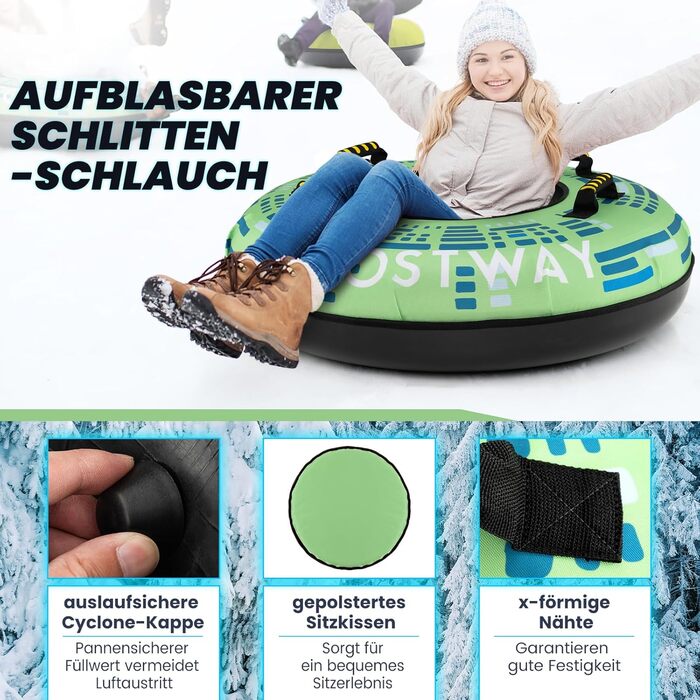 Надувний зимовий санки-кільце з тросом, 100 см, Costway. Ідеально для дітей та дорослих. Зручні ручки та насос в комплекті.