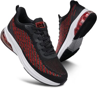 Кросівки для чоловіків та жінок: спортивні, легкі, з повітряною подушкою, для бігу та фітнесу, дихаючі, розміри 36-47 EU, чорний та червоний кольори