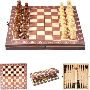 Шаховий набір Nikou: дерев'яне складане шахове поле з магнітними фігурами для подорожей, дітей та дорослих. Шахи для розвитку інтелекту та гри на вулиці.