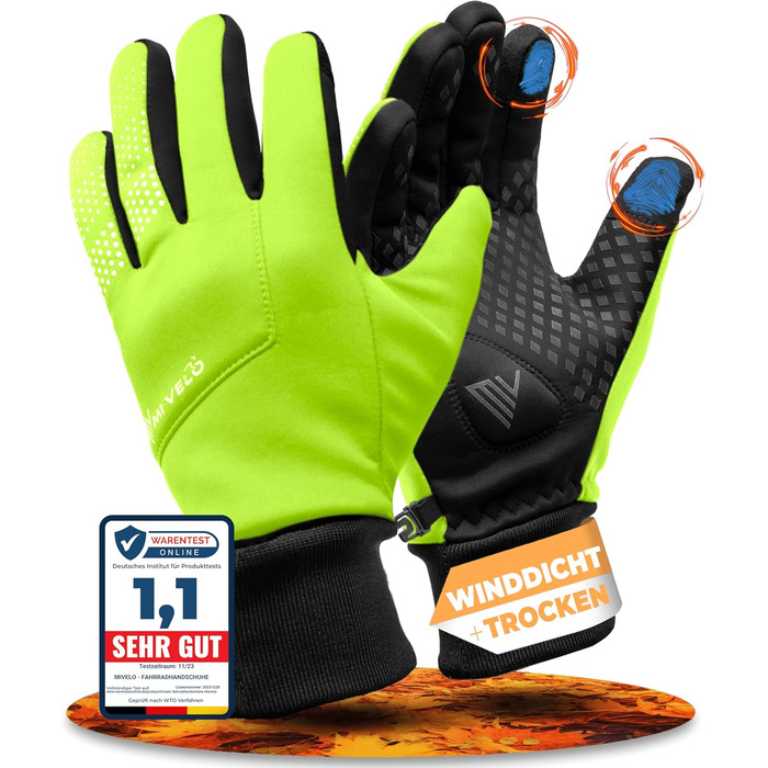 Велосипедні рукавички MIVEO для чоловіків та жінок - водонепроникні з Ergo-Pad, сумісні з сенсорними екранами, зимові та перехідні рукавички, Goves, осінь/весна (жовтий, XXL, осінь/весна)
