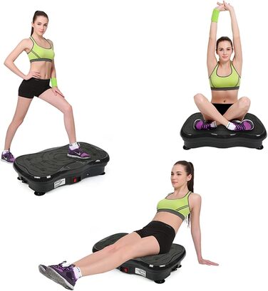 Вібраційна платформа Willonin для схуднення з LCD-дисплеєм, Bluetooth, USB, 2 стрічки опору, пульт керування, чорний колір