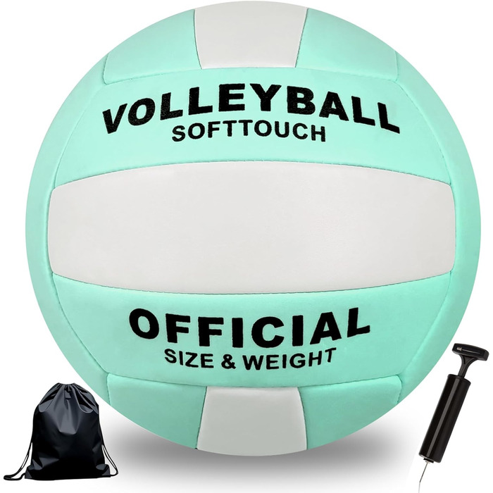 Волейбольний м'яч Aipwerer: для пляжу, залу та тренувань. З насосом та сумкою. Зелено-білий, розмір 5
