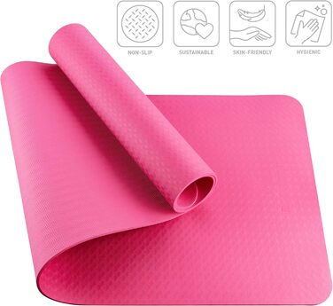 BODYMATE Преміум килимок для йоги та фітнесу TPE 183x61 см, нековзкий, 6 мм, рожево-фіолетовий