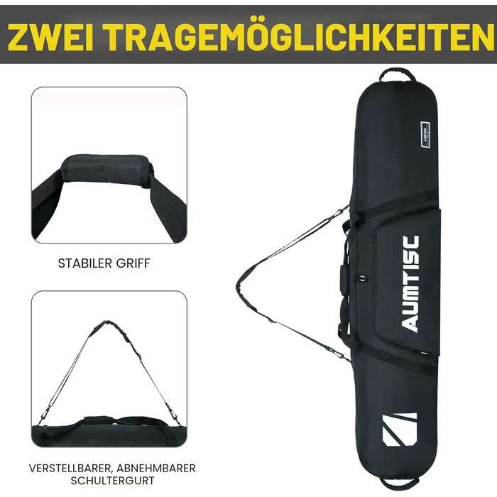 Чохол для сноуборду AUMTISC: захисний мішок для сноуборду, чохол для лиж, сумка для сноубордистів, 165 см, білий