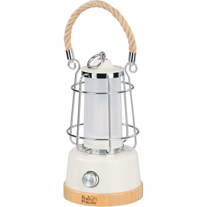 LED кемпінговий ліхтар на акумуляторі з Power Bank, 370lm, регулювання яскравості, USB зарядка, 2200-6500K, до 75 годин роботи, IP44, бамбук та льон