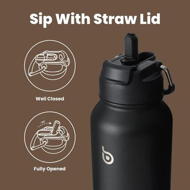 Термопляшка для води зі сталі BOTTLE BOTTLE з трубочкою та ручкою, спортивна пляшка для спорту та подорожей з відсіком для таблеток, 1 л, чорна