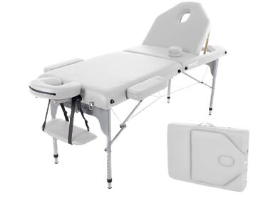 Масажний стіл QUIRUMED з алюмінію, 186x66 см, 14 см м'яке покриття, штучна шкіра, білий, регульована висота, складна спинка, легкий, до 150 кг
