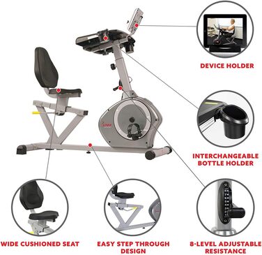 Велотренажер лежачий Sunny Health & Fitness SF-RBD4703 Cabrio, магнітний, для дому
