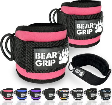 Преміум манжети на щиколотку BEAR GRIP для тренувань, неопрен, подвійне кільце, регульовані, для чоловіків і жінок, рожеві, 1 пара