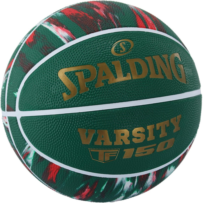 Баскетбольний м'яч Spalding TF-150 Varsity: Міцний гумовий матеріал, офіційний розмір, для всіх поверхонь, з рельєфним покриттям для кращого контролю (зелений, мармуровий)