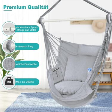 Гамак для кемпінгу Outerman 275 x 155 см, сірий - міцний, на 250 кг, з антиковзними балки та ремені