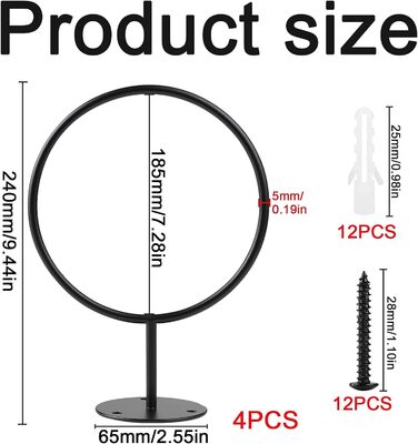 Настінна підставка для м'ячів - 4 шт. - Метал, чорний - для баскетболу, волейболу, футболу, регбі