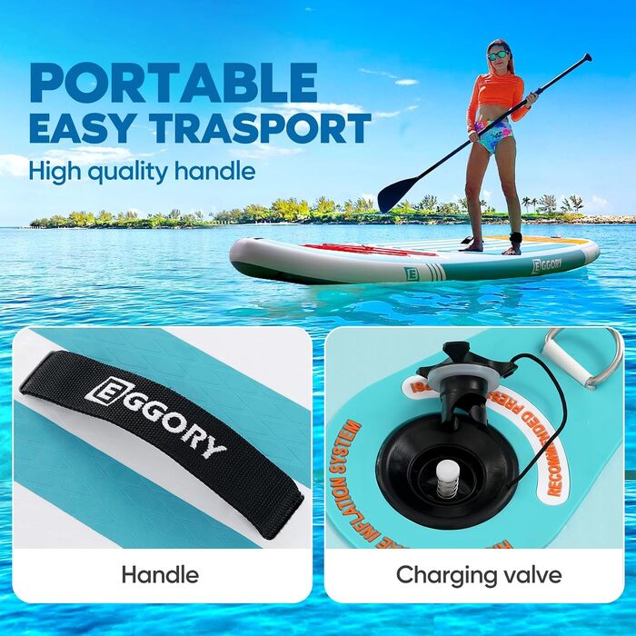 Надувний SUP-борд Extra Breites: Дошка для Stand-Up Paddle з фіном, ручним насосом, для подорожей (Смуга м'яти)