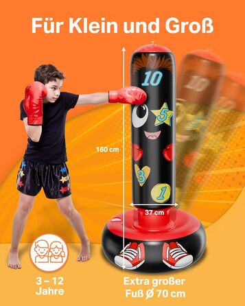 AVENTERA® Боксерський мішок для дітей 3-12 років (160см, навчальний ефект) - 4-в-1 комплект - для тренувань, розвитку рухливості та моторики - перевірена якість