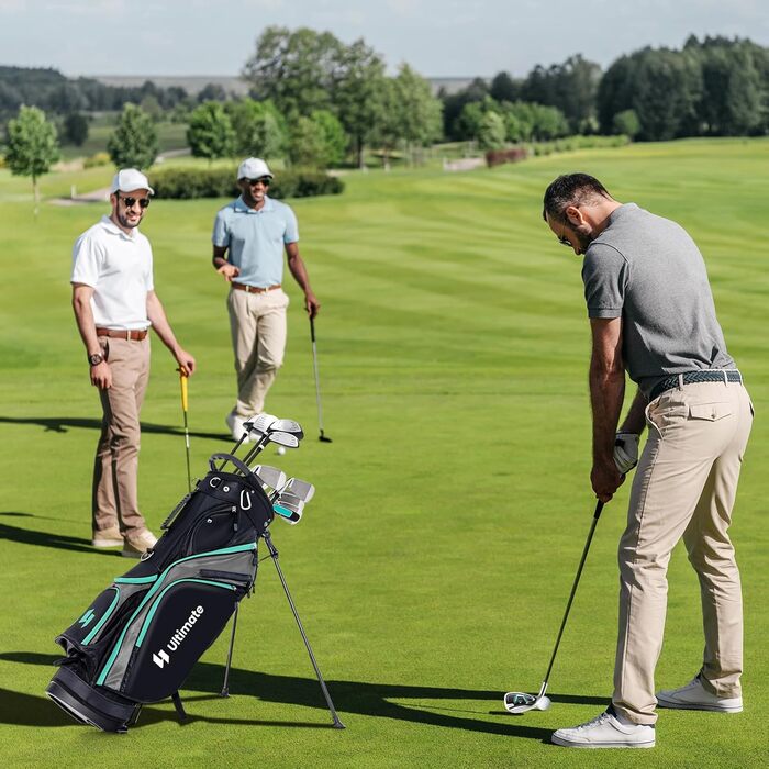 GYMAX Комплект гольф-клубу для чоловіків, повний набір гольф-клубу з драйвером #1, фейрвеєм #3, гібридом #5, залізом #5, #6, #7, #8, #9, #P, #S, паттером, 3 чохлами та переносною сумкою (зелений)