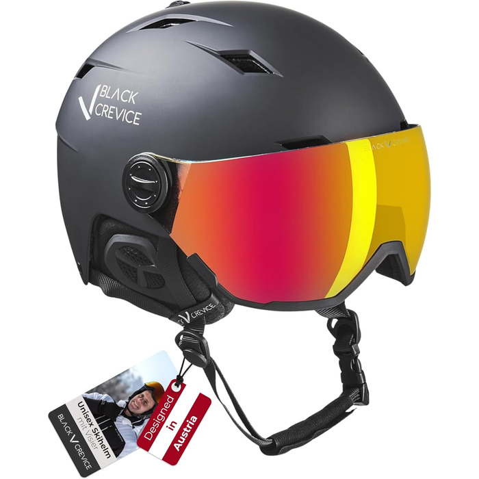 Шолом гірськолижний BLACK CREVICE Kirchberg з візором та вентиляційними отворами, чорний/сріблястий, розмір M (54-57 см)