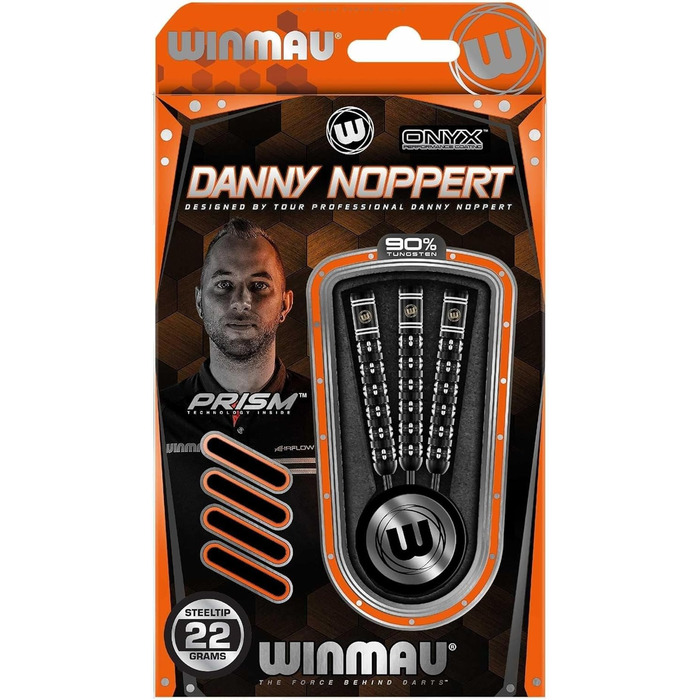 Дартси WINMAU Danny Noppert Freeze Edition, 90% вольфрам, 22 г, з м'якими і сталевими наконечниками, з оперенням і стрижнями, професійні
