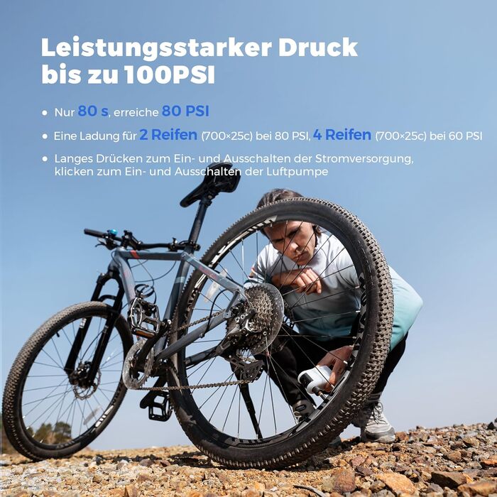 Електричний насос для велосипеда FLEXTAILGEAR Tiny Bike Pump, 100 PSI, портативна міні-помпа для MTB, шосейних і гірських велосипедів, USB Type-C, чорна