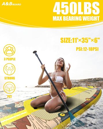 Надувний SUP-борд A&BBOARD з аксесуарами: насос, рюкзак, стабільний дизайн. Підходить для молоді та дорослих (жовтий + дракон)