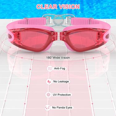 Окуляри для плавання дорослі та дитячі - антизапарник, HD лінзи, захист від УФ, водонепроникне ущільнення для тренувань, пляжу/басейну - зручна посадка, унісекс. Окуляри для плавання чоловічі та жіночі (2600-PINK)