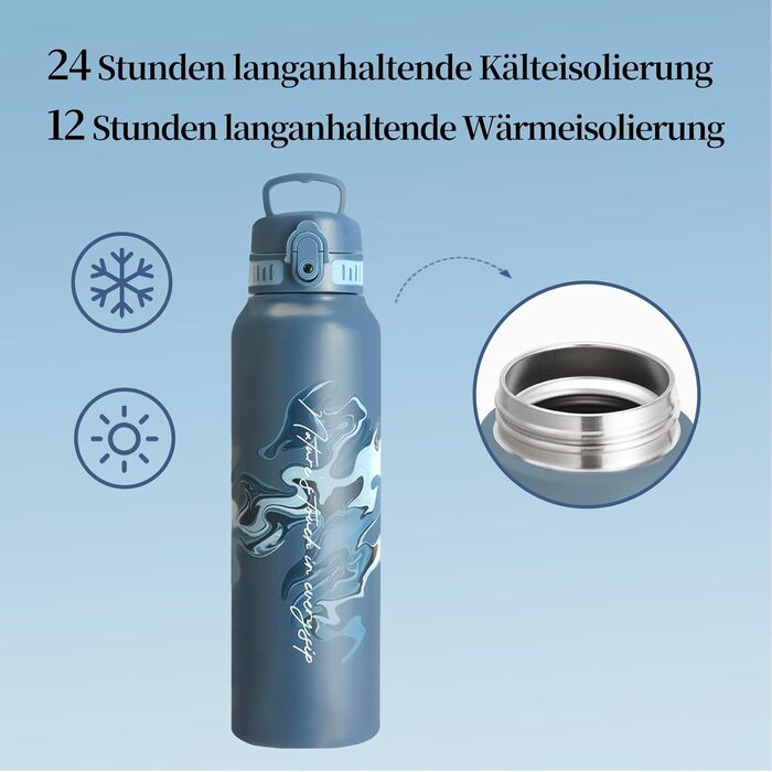 Фляга для води UZSPACE 1л (970мл) з нержавіючої сталі, термофляга з 1-кліком відкриття, 100% без витоку, для спорту, туризму, фітнесу, тренажерного залу, на вулицю, колір: лісовий зелений