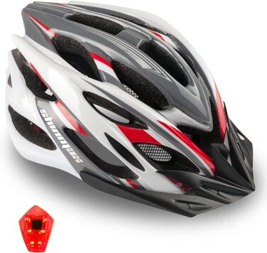 Велосипедний шолом Shinmax з візором і світлом для дорослих, чоловічий та жіночий, знімний, для MTB, шосейного та гірського велосипеда, унісекс, 57-62 см, сірий/білий/червоний