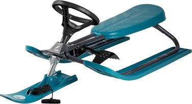 Санки STIGA Snowracer Iconic для дітей від 5 років, міцна сталева рама, гальмо, буксирувальний трос, до 80 кг, синьо-зелені/чорні — ідеальні для зимових розваг