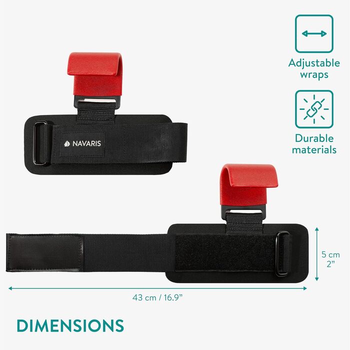 Набори для тренувань Navaris з гачками для силових тренувань - Захист суглобів, набори для фітнесу, бодібілдингу - Професійні ремені для важкої атлетики з металевими гачками (червоний)