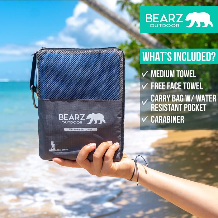Швидковисихаюче туристичне рушник BEARZ, мікрофібра, для кемпінгу, подорожей, фітнесу, йоги (Space Gray) (Königsblau (2 шт.))