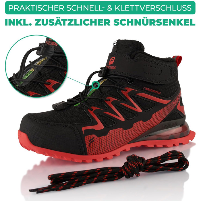 Зимові черевики для жінок та чоловіків, водонепроникні, з утепленням, для піших прогулянок (41 EU, Чорний/Червоний)