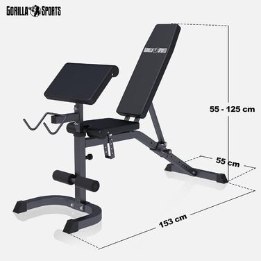 Лава для жиму Gorilla Sports® з регулюванням, до 250 кг - багатофункціональна лава для силових тренувань, прес, біцепс, чорна