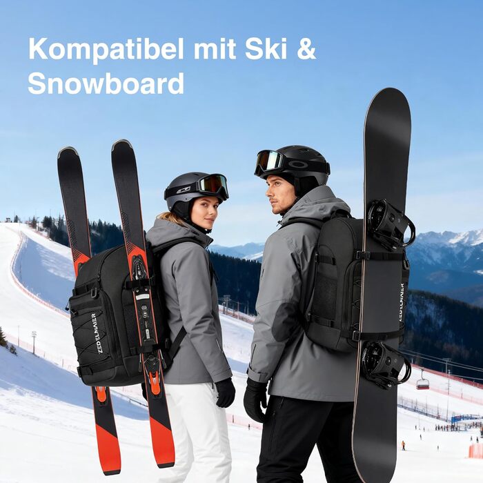 Рюкзак для лиж Zedelmaier 50L: для лиж, шолома, рукавиць та черевиків (до 45 розміру). Водонепроникний, чорний