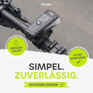 Велофара Velmia: комплект ліхтарів StVZO з USB-живленням та 8,5 годин роботи | LED, водонепроникний, перезаряджається | Фронтальний + задній ліхтар (70 Lux)