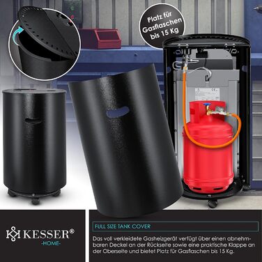 Газовий обігрівач KESSER® з керамічним інфрачервоним нагрівачем 4200 Вт (з газовим редуктором та шлангом) - газовий нагрівач, чорний