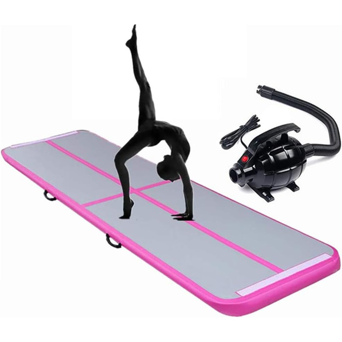 Надувна гімнастична килимок LSLIFE Tumble Track 4м з електричним насосом для гімнастики, йоги, дитячих тренувань, рожевий