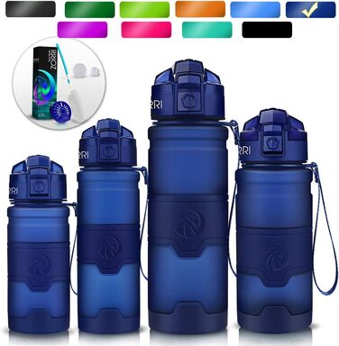 Спортивна пляшка для води ZORRI 1л, 700мл, 500мл, 400мл, BPA-Free, для дітей, витримує газ, не протікає, еко-пляшка для школи, спортзалу, фітнесу, велосипеда (700 мл, Темно-синій)