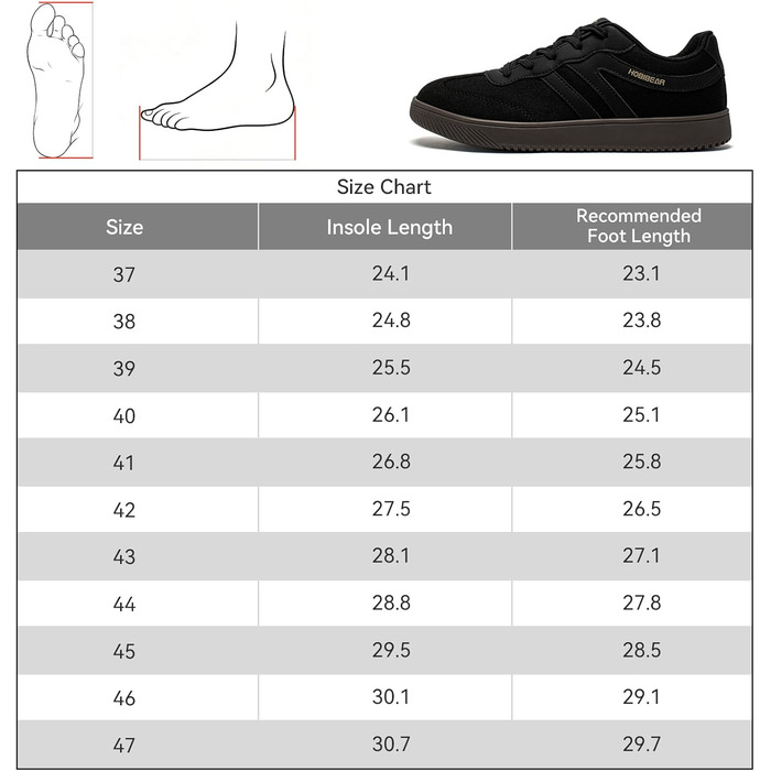 Кросівки HOBIBEAR Retro Style: Чоловічі/Жіночі, чорні, анатомічна колодка, легкі, для щоденного комфорту (46 EU)