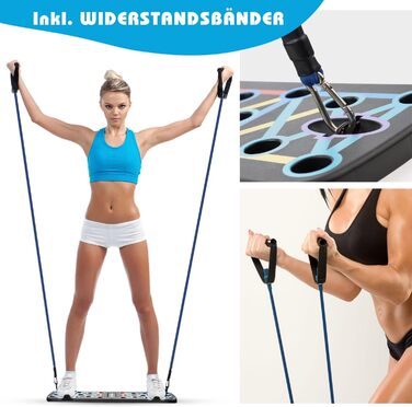 Body & Mind® Складана дошка для віджимань, багатофункціональний фітнес-тренажер для всього тіла, ручки для віджимань, тренувальні еспандери та безкоштовний e-book