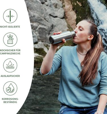 Водафлянка Bambaw з нержавіючої сталі, 1 л | Багаторазова еко-пляшка | Для кемпінгу та походів | Без пластику | Спортивна пляшка, 1000 мл, срібна