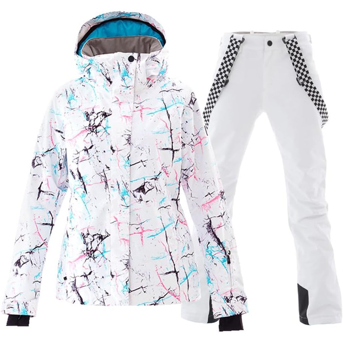 Жіночий сніговий комбінезон HOTIAN: водонепроникний, вітронепроникний, теплий, для катання на лижах, сноуборді, походів та альпінізму. SMN M 2colorful+white
