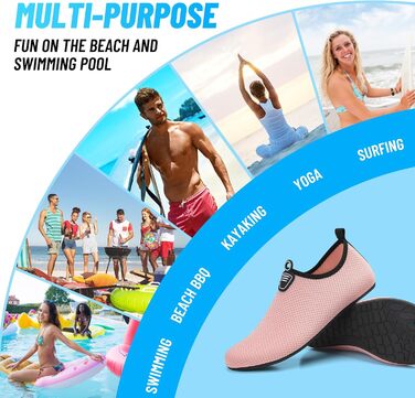 Взуття для плавання та водного спорту: Неопренові шльопанці та аквашузи для жінок та чоловіків, розмір 34-47, колір рожевий