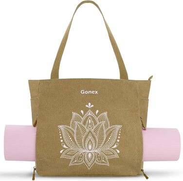Сумка для йоги Gonex велика, міцна Canvas сумка-тоут для килимка для йоги з кишенями та застібкою-блискавкою, унісекс (темно-хакі, L)