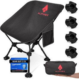 Складний туристичний стілець Alpinez: легкий, регульований по висоті, компактний | для кемпінгу, риболовлі, пляжу. Зелений (Чорний)